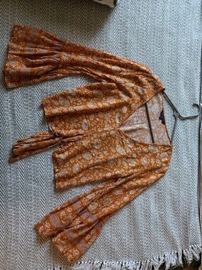 American Eagle Outfitters Rust Orange Floral Tie-Front Blouse